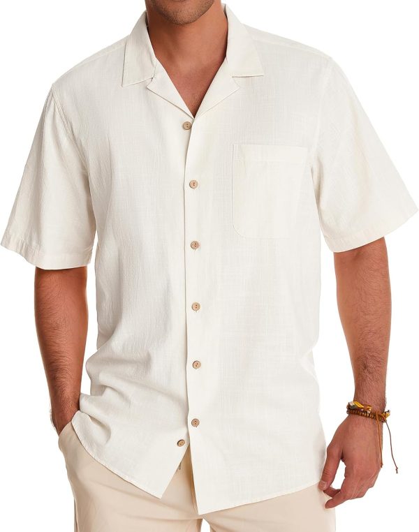 Linen Shirts for Men Short Sleeve Button Down Shirt Cotton Summer Beach Camp Vacation Hawaiian Shirts