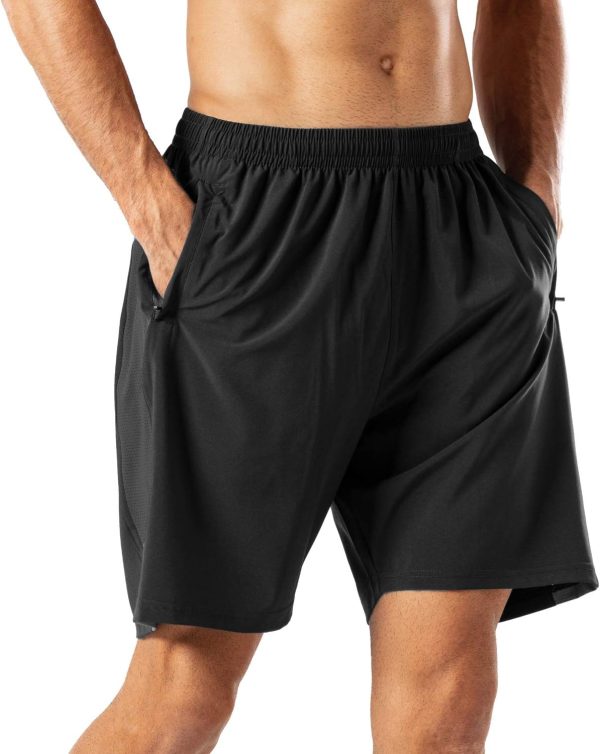 Men's Casual s Quick Dry Workout Running or Gym Training Short with Zipper Pockets