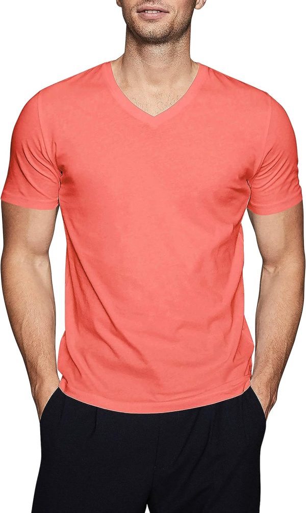Mens Active V Neck T-Shirts Gym Workout Dance Slim Fit Shirts